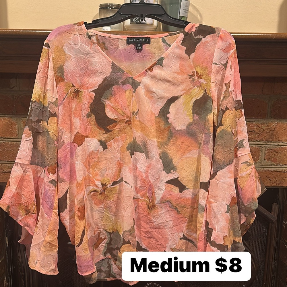 Sara Michelle Pink and Orange Asymmetrical Blouse